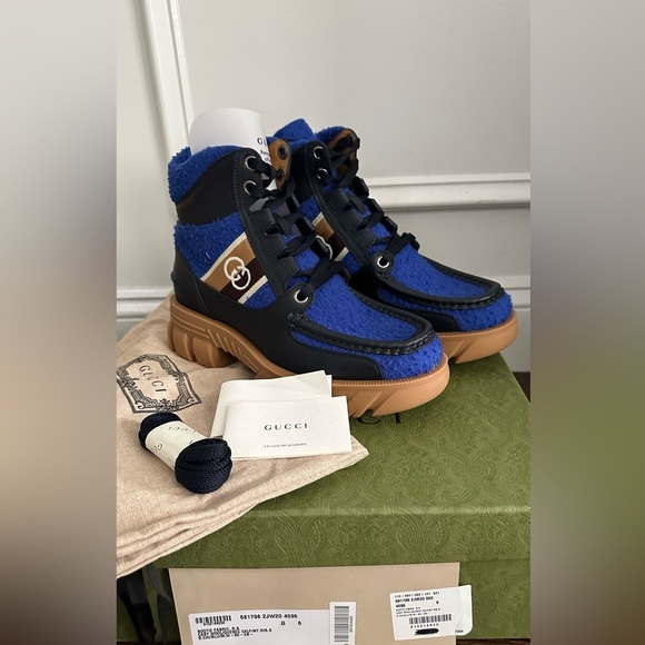 GUCCI MEN CASY WOOL/LEATHER BOOTS - Picture 1 of 7
